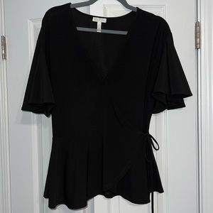 Leith black peplum wrap blouse